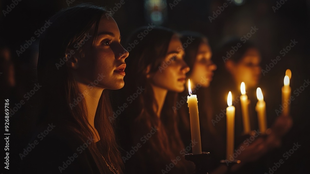 Women Praying with Candles in a Darkened Room Women Praying with Candles in a Darkened Room