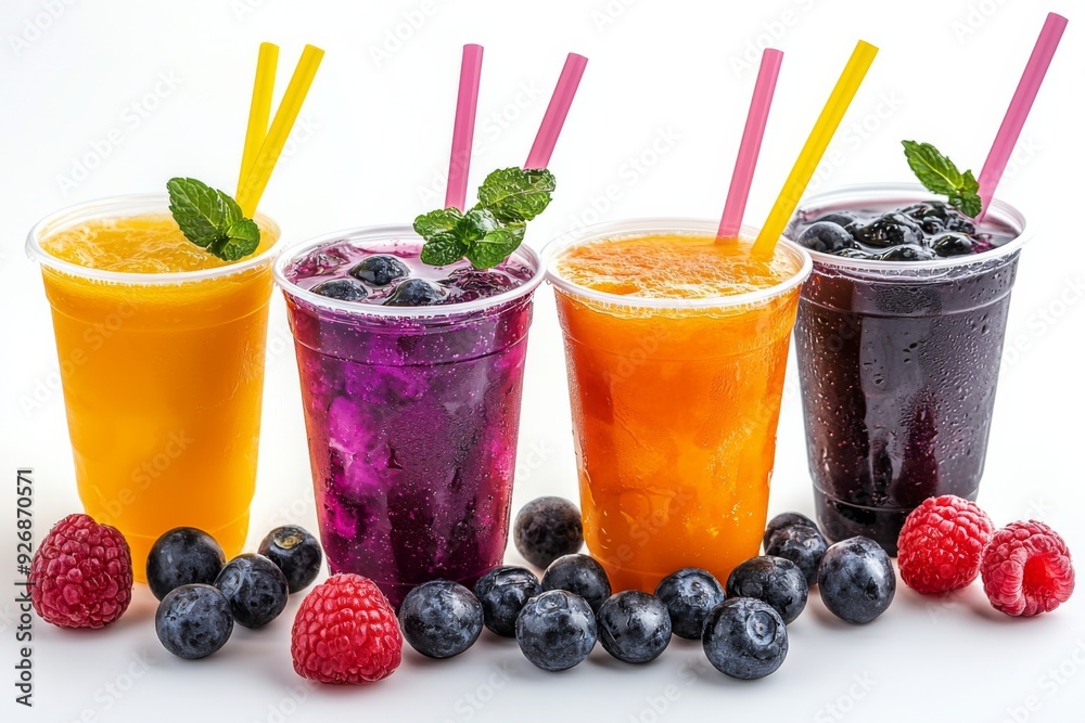 Juices and Floats in Plastic Cup on white background created with Generative AI Juices and Floats in Plastic Cup on white background created with Generative AI
