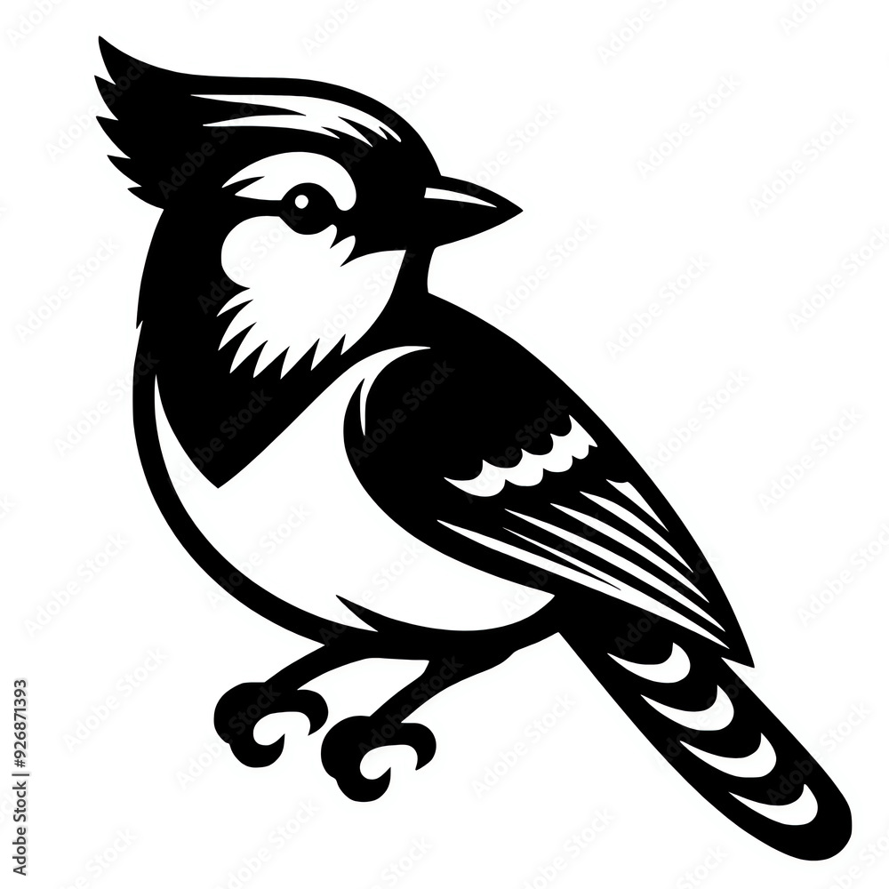 Obraz premium Blue jay silhouette vector illustration on white background