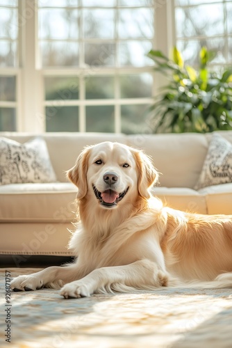 Golden Retriever in Sunlit Home