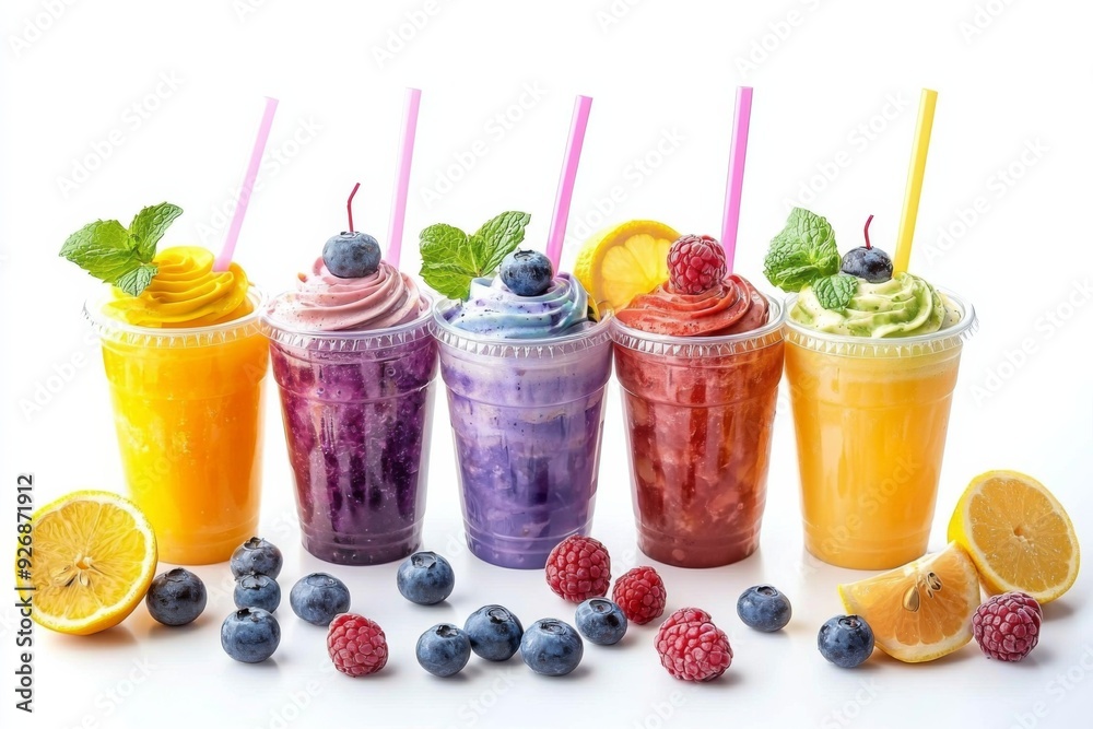 Juices and Floats in Plastic Cup on white background created with Generative AI Juices and Floats in Plastic Cup on white background created with Generative AI