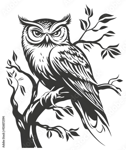 A wise owl perched on a tree photo