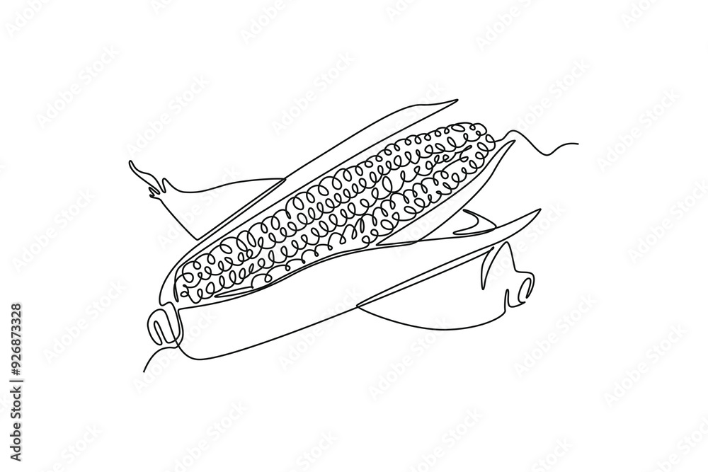 Continuous one line drawing whole and peeled healthy organic sweet corn crop for farm logo identity. Fresh maize concept for starchy vegetable icon. Single line draw design vector graphic illustration