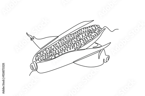 Continuous one line drawing whole and peeled healthy organic sweet corn crop for farm logo identity. Fresh maize concept for starchy vegetable icon. Single line draw design vector graphic illustration