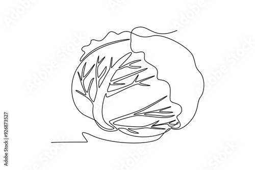 Single continuous line drawing whole healthy organic headed cabbage for cooking salad logo identity. Fresh biennial plant concept for vegetable icon. One line draw graphic design vector illustration