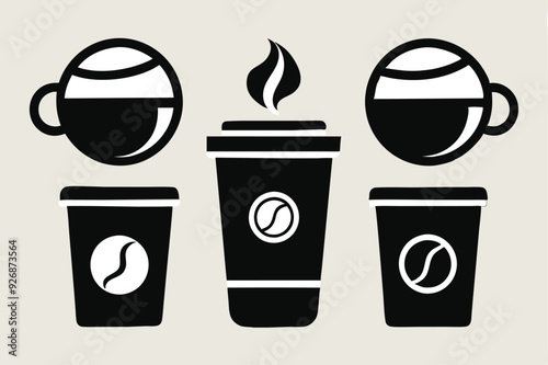 Coffee cup icons set Black and white design Vector illustration