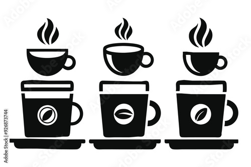 Coffee cup icons set Black and white design Vector illustration