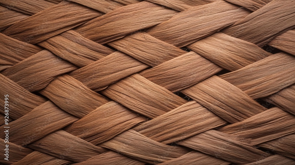 A close-up view of a woven texture showcasing interlaced strands in a warm brown hue. A close-up view of a woven texture showcasing interlaced strands in a warm brown hue.