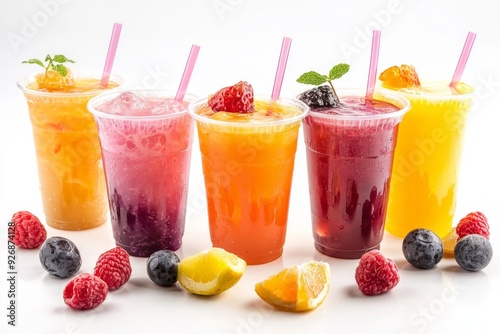 Juices and Floats in Plastic Cup on white background created with Generative AI