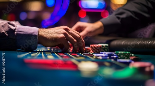 Gambler Placing Bet on Horse Race With Racetrack in Background photo