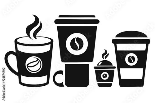 Coffee cup icons set Black and white design Vector illustration