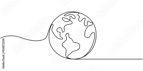 One continuous line drawing of Earth globe with paper airplane, Earth line art style vector illustration, Earth day line art illustration, environment day line art vector illustration, Planet Earth