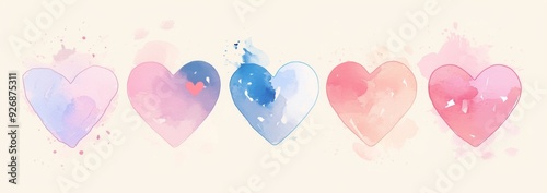 Wallpaper Mural Set of  Valentine's Day Cards Featuring Pink and Blue Watercolor Hearts on a White Background  Torontodigital.ca