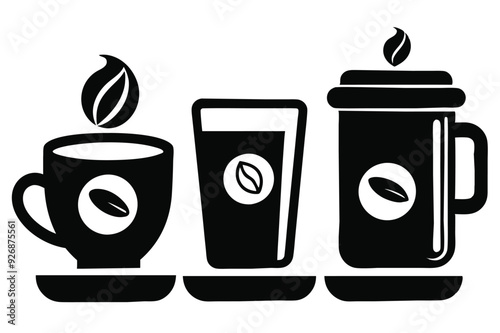 Coffee cup icons set Black and white design Vector illustration