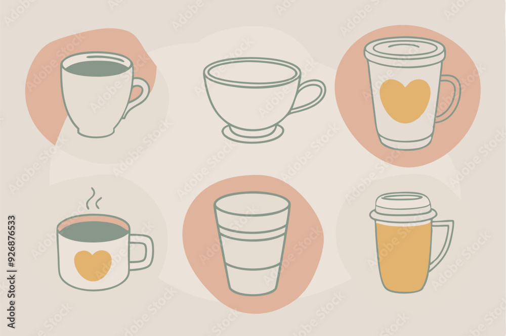 Coffee cup icons set Black and white design Vector illustration Coffee cup icons set Black and white design Vector illustration
