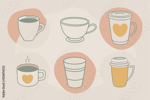 Coffee cup icons set Black and white design Vector illustration