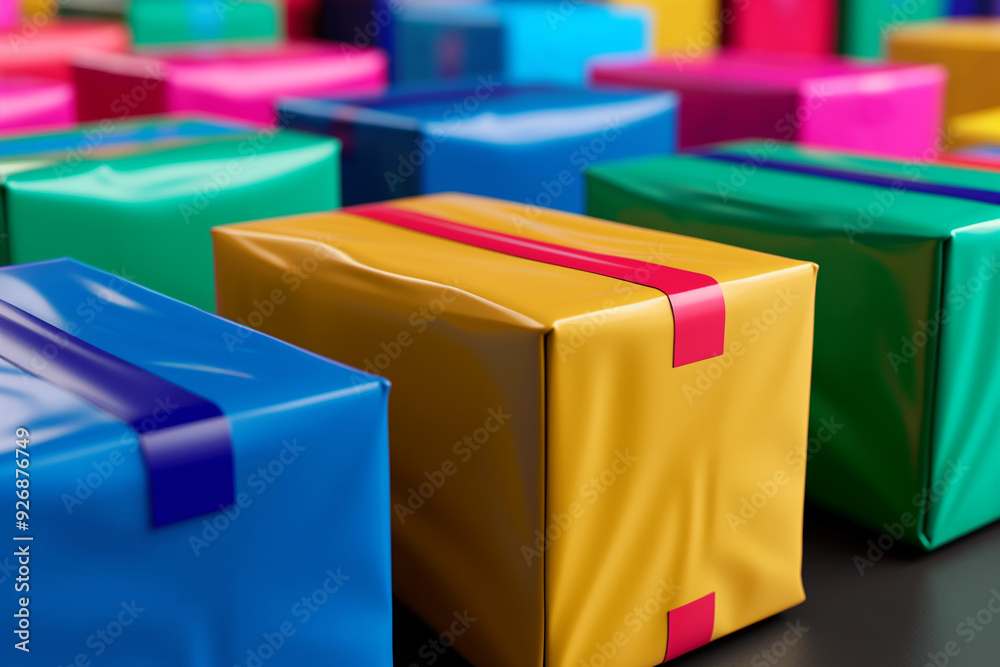 Colorful wrapped gift boxes with ribbons Colorful wrapped gift boxes with ribbons