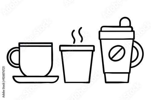 Coffee cup icons set Black and white design Vector illustration