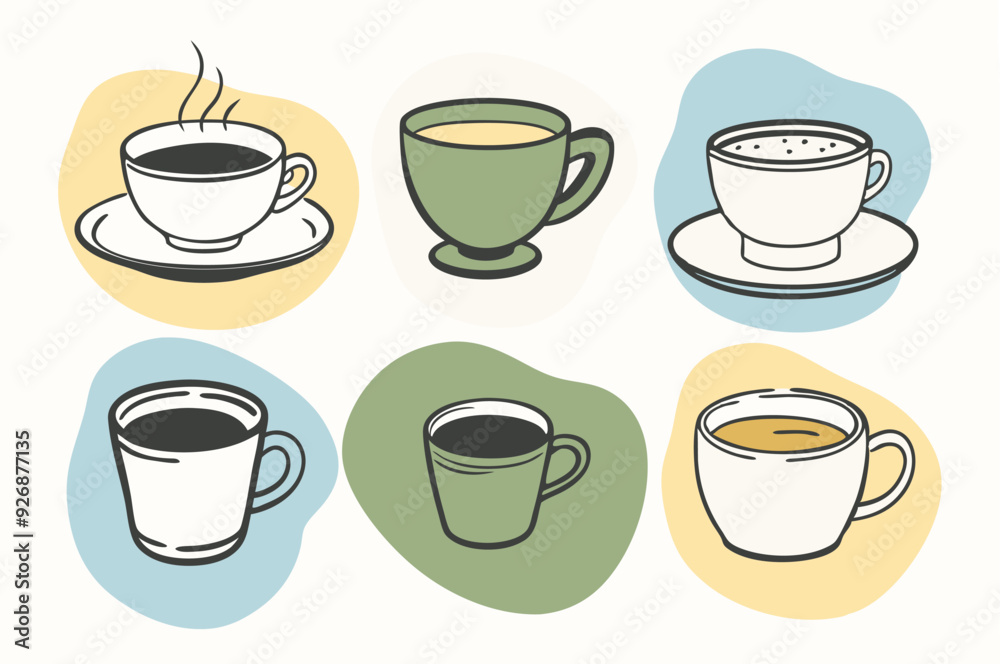 Coffee cup icons set Black and white design Vector illustration Coffee cup icons set Black and white design Vector illustration