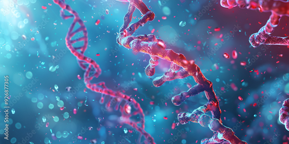 DNA unwinding in a detailed 3D scientific illustration DNA strands unraveling in a high-tech genetic visualization Biological concept of DNA unwinding depicted in a medical study DNA unwinding in a detailed 3D scientific illustration DNA strands unraveling in a high-tech genetic visualization Biological concept of DNA unwinding depicted in a medical study