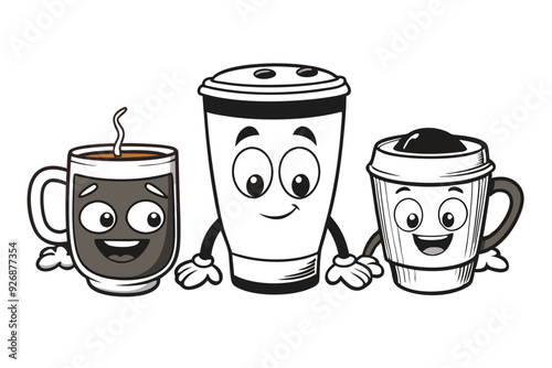 Coffee cup icons set Black and white design Vector illustration