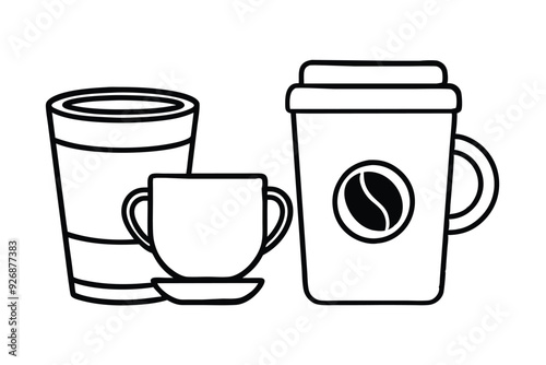 Coffee cup icons set Black and white design Vector illustration