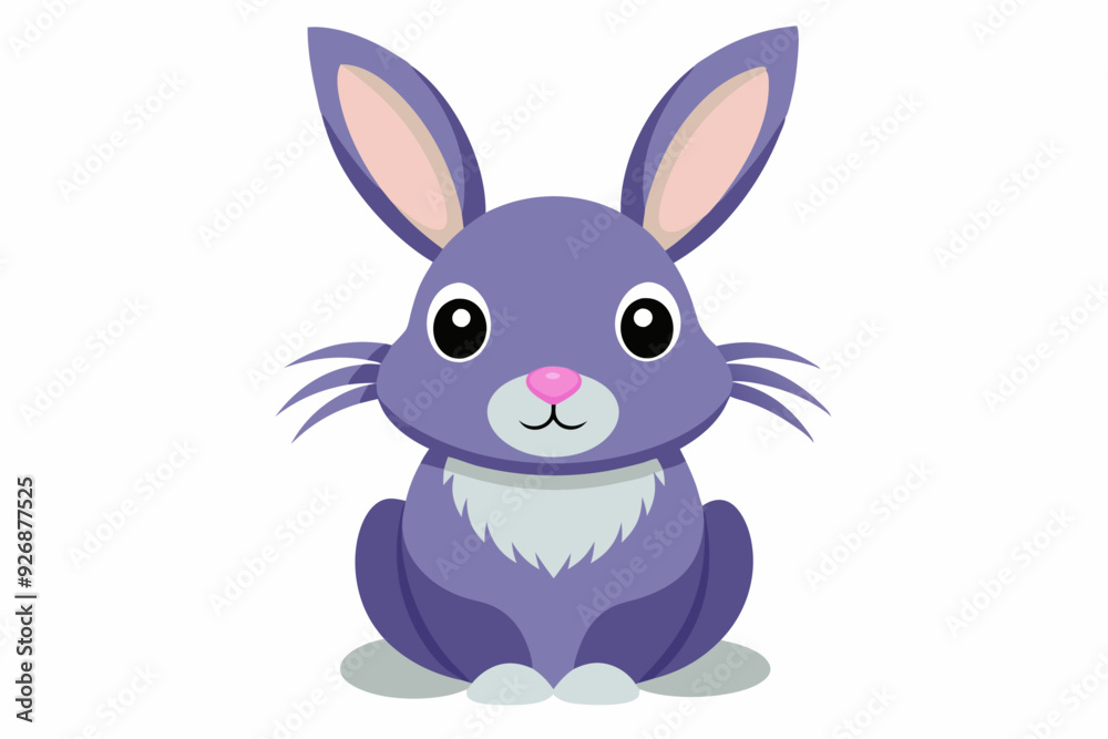 Obraz premium Cartoon Purple Rabbit Sitting with Pink Nose and Ears