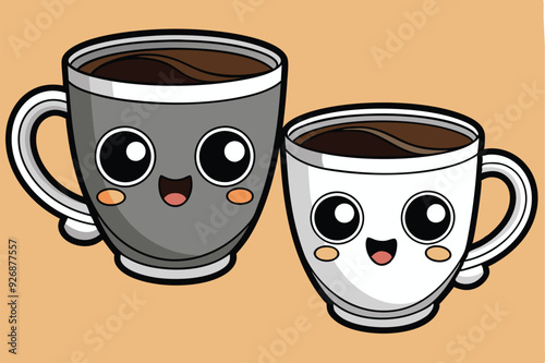 Coffee cup icons set Black and white design Vector illustration