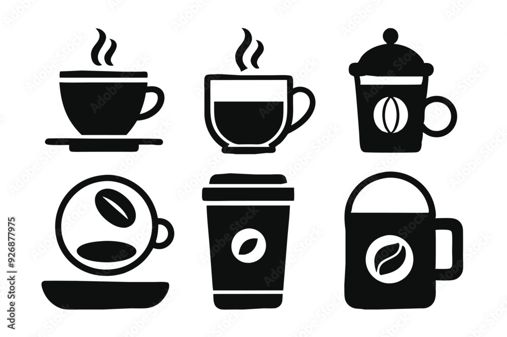 Coffee cup icons set Black and white design Vector illustration Coffee cup icons set Black and white design Vector illustration