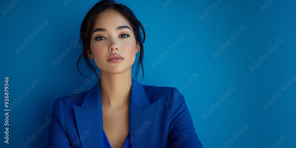Business woman in studio wearing a blueblazer