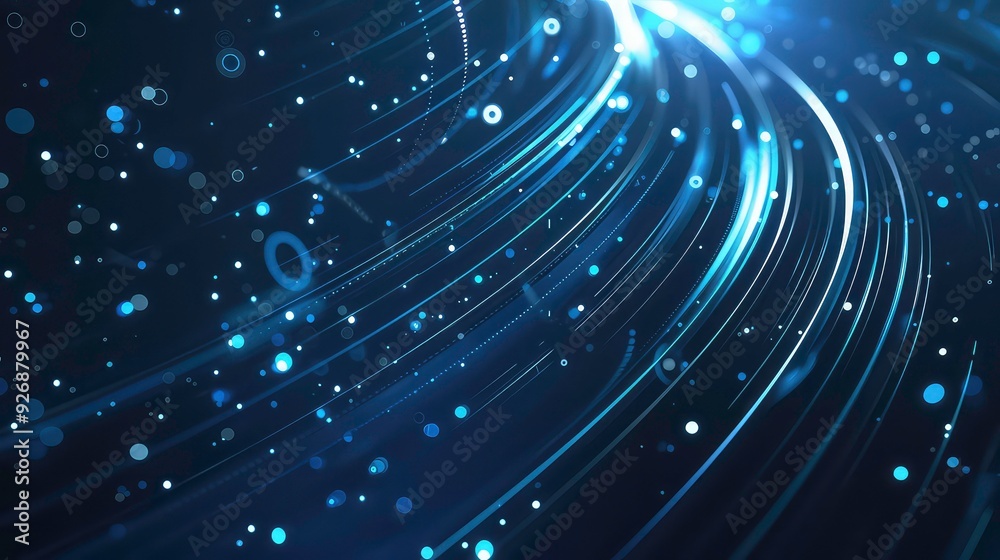Fototapeta premium A dark background with light blue lines and glowing dots, creating a sense of movement and energy.