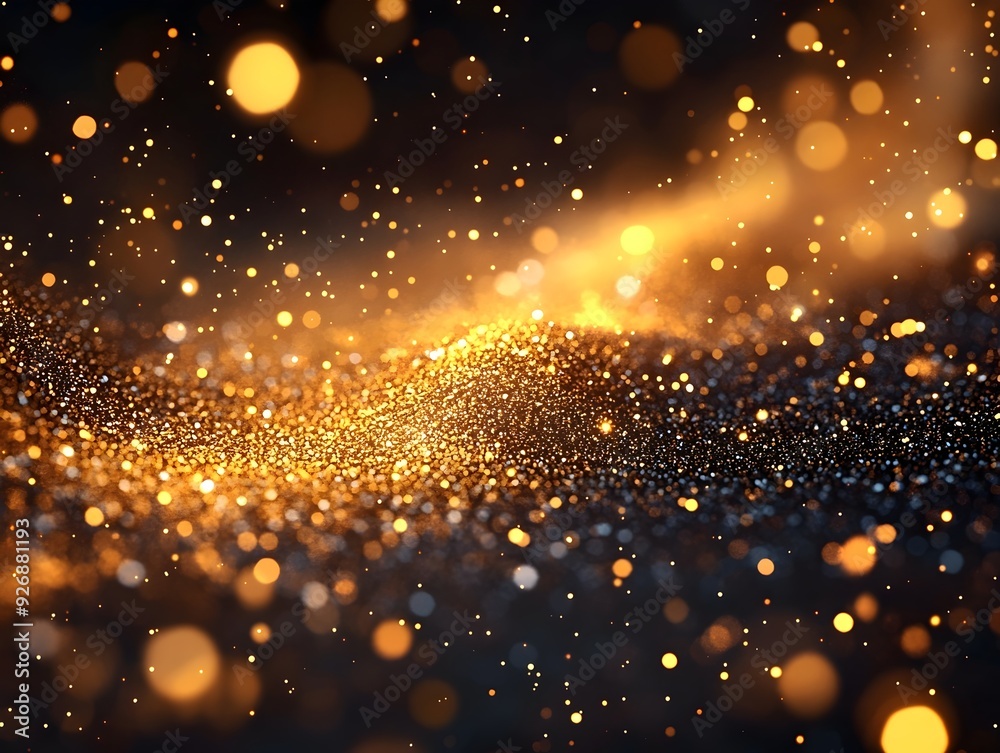 A dazzling array of golden particles floating in a dark, cosmic expanse, creating a dreamy, ethereal atmosphere with a sense of endless wonder. A dazzling array of golden particles floating in a dark, cosmic expanse, creating a dreamy, ethereal atmosphere with a sense of endless wonder.