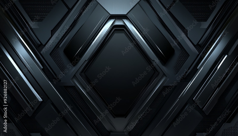 Obraz premium Abstract Black and Grey Geometric Pattern with a Hexagon in the Center