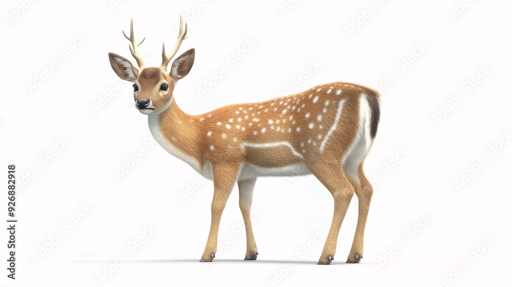 Majestic Sika Deer: A digitally rendered illustration of a proud Sika deer, showcasing its distinctive spotted coat and graceful antlers set against a pristine white background.