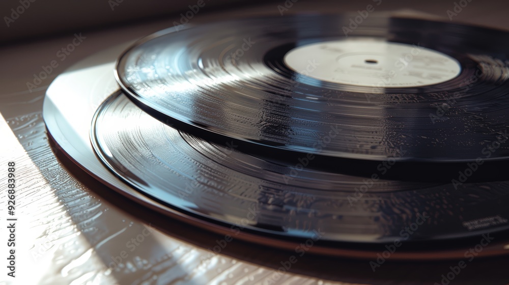 Vinyl Records Close Up With Light Reflecting On Surface Vinyl Records Close Up With Light Reflecting On Surface
