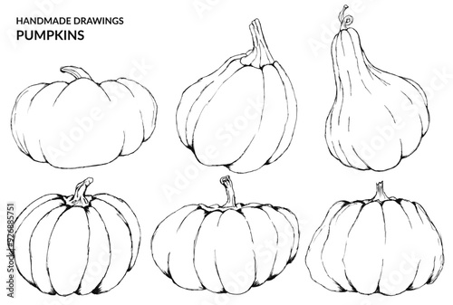 Set of handmade pumpkins drawings