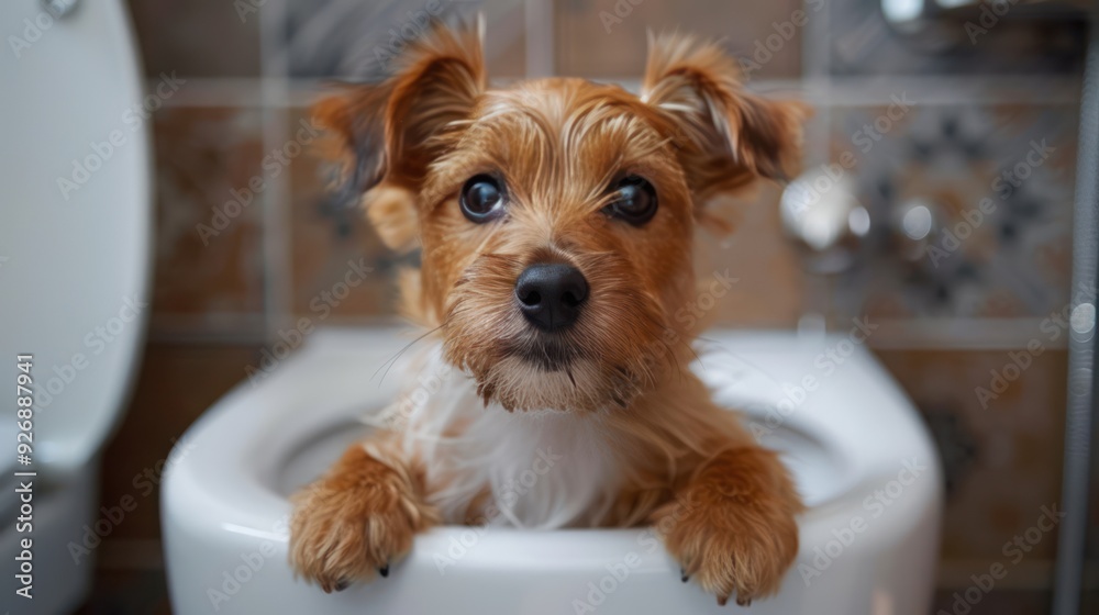 Canine Convenience: Dog Sitting on Toilet Canine Convenience: Dog Sitting on Toilet