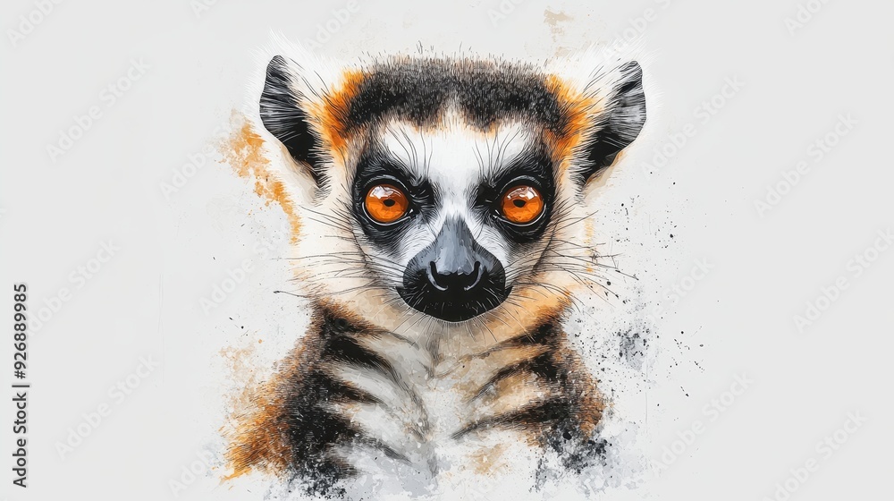 Vibrant Digital Illustration of a Lemur with Striking Orange Eyes and Detailed Fur on a Light Background Vibrant Digital Illustration of a Lemur with Striking Orange Eyes and Detailed Fur on a Light Background
