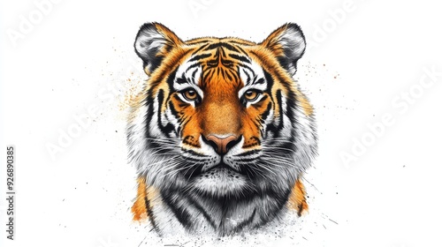 Stunning Digital Illustration of a Majestic Tiger with Intense Gaze on White Background