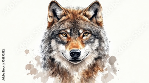 Wallpaper Mural Detailed Watercolor Illustration of a Majestic Wolf with Intense Gaze on White Background Torontodigital.ca