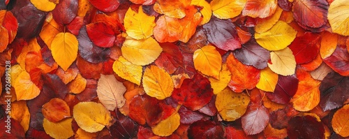 A vibrant collection of autumn leaves in various shades of red, orange, and yellow, perfect for seasonal or nature-themed projects.