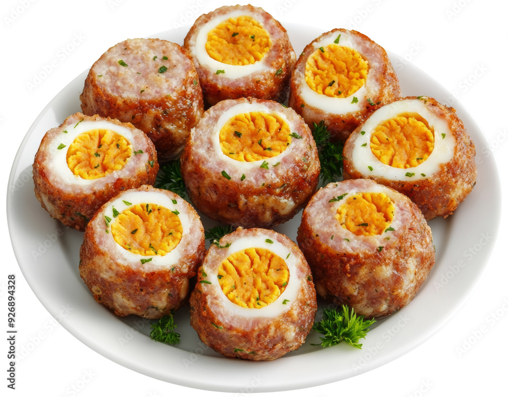 Delicious meat roll with egg, garnished with herbs, perfect for a savory snack or gourmet dish presentation. cut out, PNG, isolated on transparent background. Delicious meat roll with egg, garnished with herbs, perfect for a savory snack or gourmet dish presentation. cut out, PNG, isolated on transparent background.
