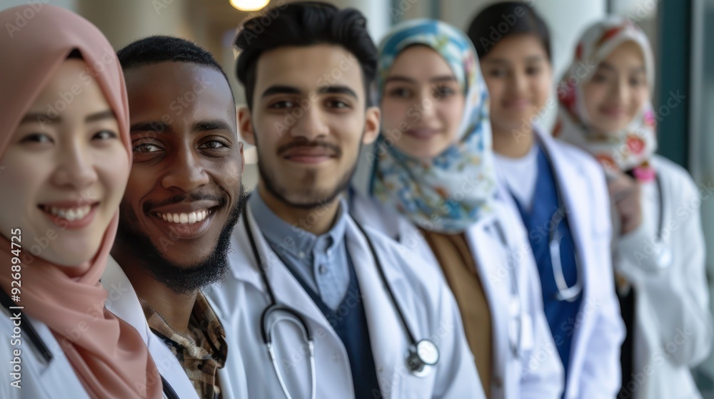 Portrait of happy multiracial medical students look at camera Portrait of happy multiracial medical students look at camera