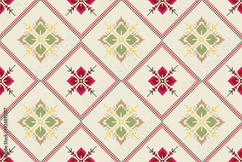 Geometric pixel art fabric pattern,crapet,ornament,Seamless background, 