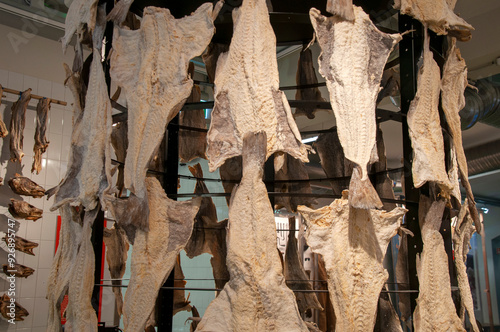 Reykjavik Iceland, fillets of dried cod on display