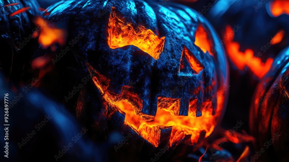 A vibrant and eerie Halloween pumpkin glowing in the dark, perfect for capturing the spirit of the spooky season. A vibrant and eerie Halloween pumpkin glowing in the dark, perfect for capturing the spirit of the spooky season.