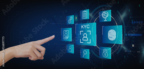 Fototapeta Naklejka Na Ścianę i Meble -  Concept of KYC Know Your Customer Technology. KYC Security Protocol Financial Client Authentication.