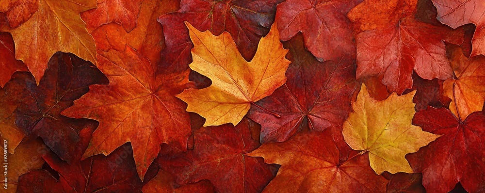 Fototapeta premium Vibrant autumn leaves in shades of red, orange, and yellow create a stunning natural backdrop perfect for seasonal imagery.