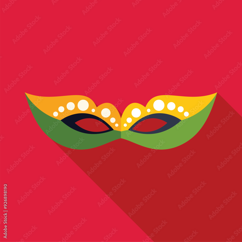 Obraz premium Colorful mardi gras mask lying on red background, celebration of carnival and masquerade symbol