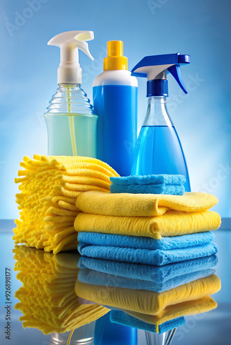 cleaning supplies and towels